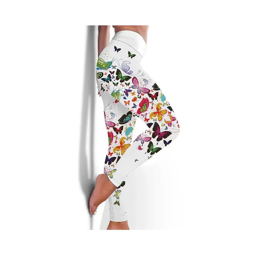 Leggings Butterfly flower print casual high waist hip lift elastic elastic waist tight-fitting daily wear travel working women's leggings