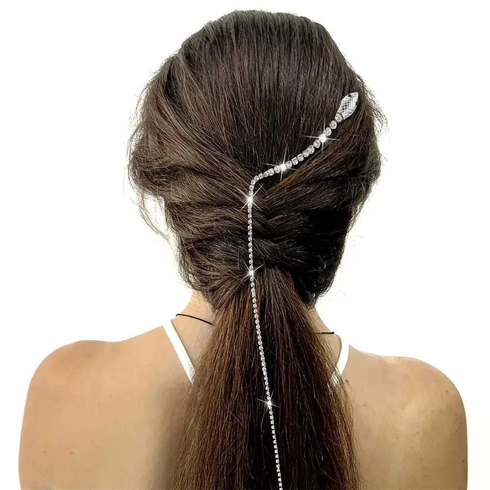 Snake Tassel Hair Chain Winding Ponytail Braids Jewelry Rhinestone Crystal Hairpin Hair Fork Barrette Headdress Hair Accessories