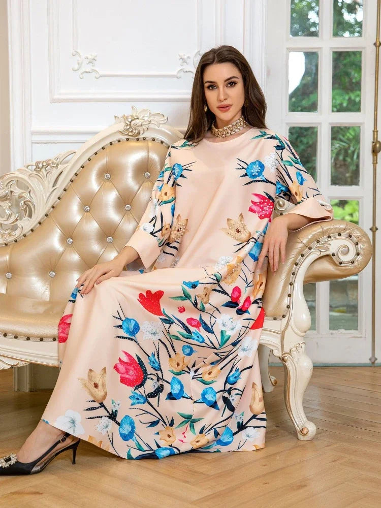 Women Long Dresses Jalabiya Abaya Beading Party Dress Kaftan  Maxi Vestidos Dubai Abaya Print 2024