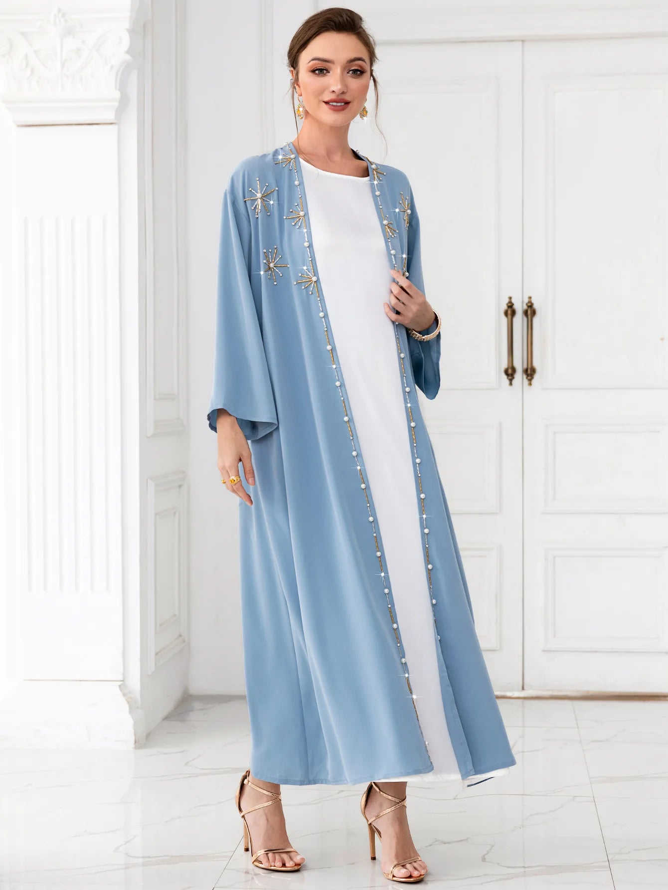 Dubai Women Long Abaya Open Kimono Cardigan Middle East Islamic Maxi Robe Class Luxury Rhinestone Arabic  Dubai