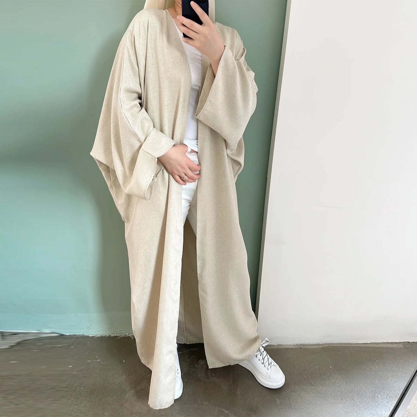 Fashion Modest Abaya Kimono Dubai Muslim Cardigan Abayas Women Casual Robe Female Islam Clothes Linen Blend Oversize Coats