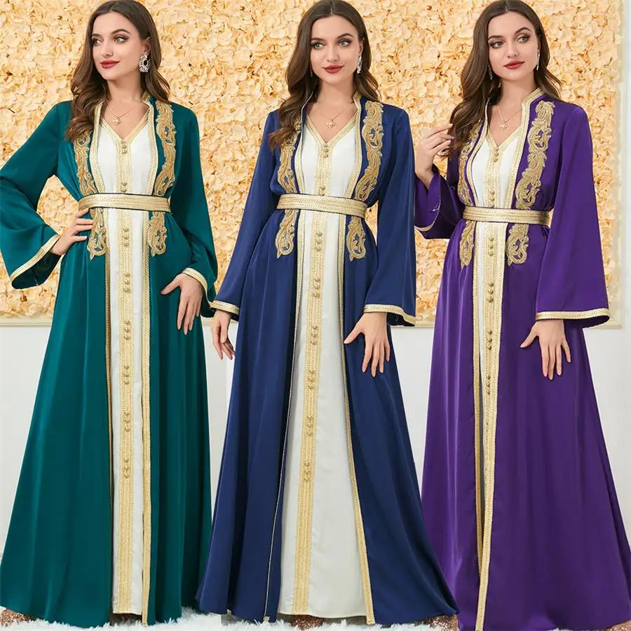 Abaya Women Kimono and Vest Dress 2 Piece Set Jalabiya Robe Islamic Dress Formal Dresses Moroccan Caftan