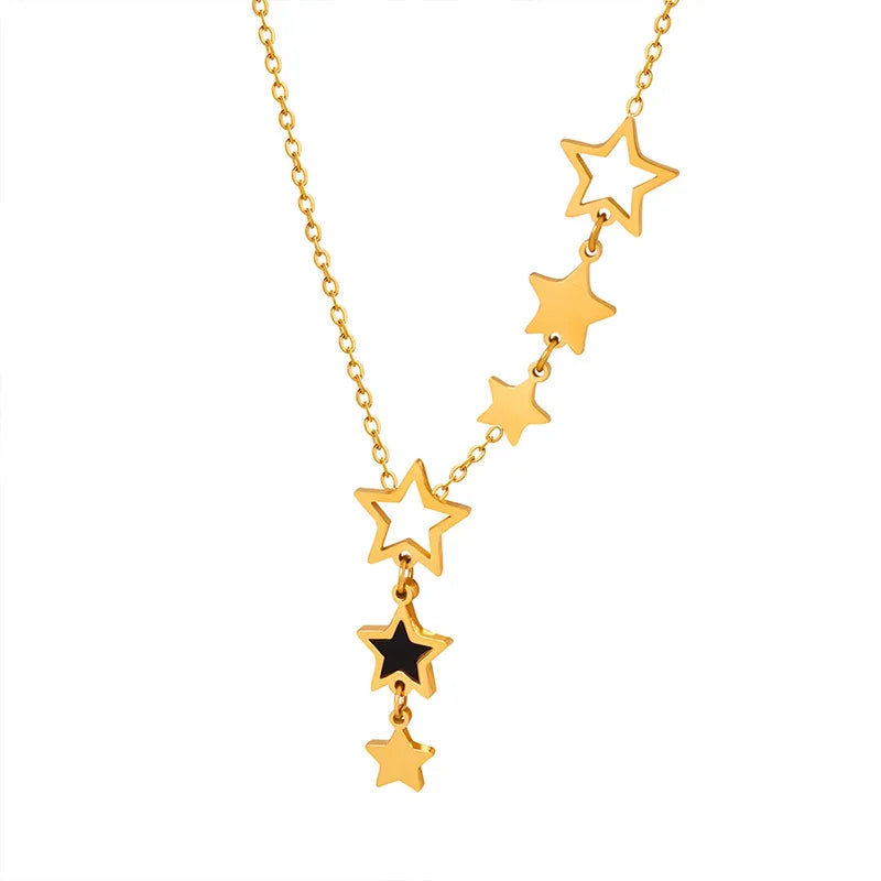 New in Star Pendant Necklace for Women Stainless Steel Gold Plated Chain Black Acrylic Fashion Jewelry Girlfriend Gift Wholesale