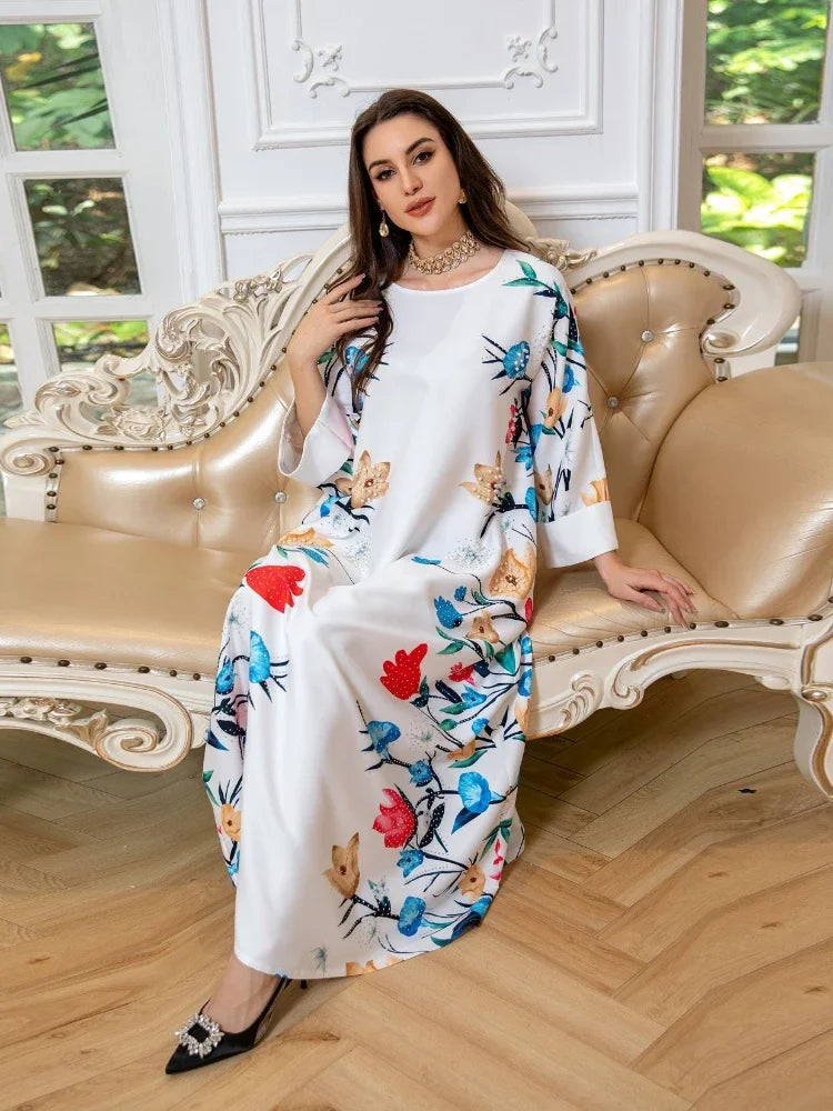 Women Long Dresses Jalabiya Abaya Beading Party Dress Kaftan  Maxi Vestidos Dubai Abaya Print 2024