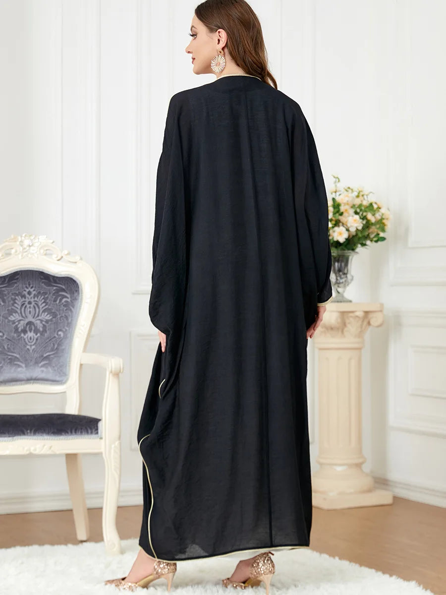 muslim dresses for women robe femme New autumn long-sleeved patchwork bat-sleeve slim black open abaya women 3276