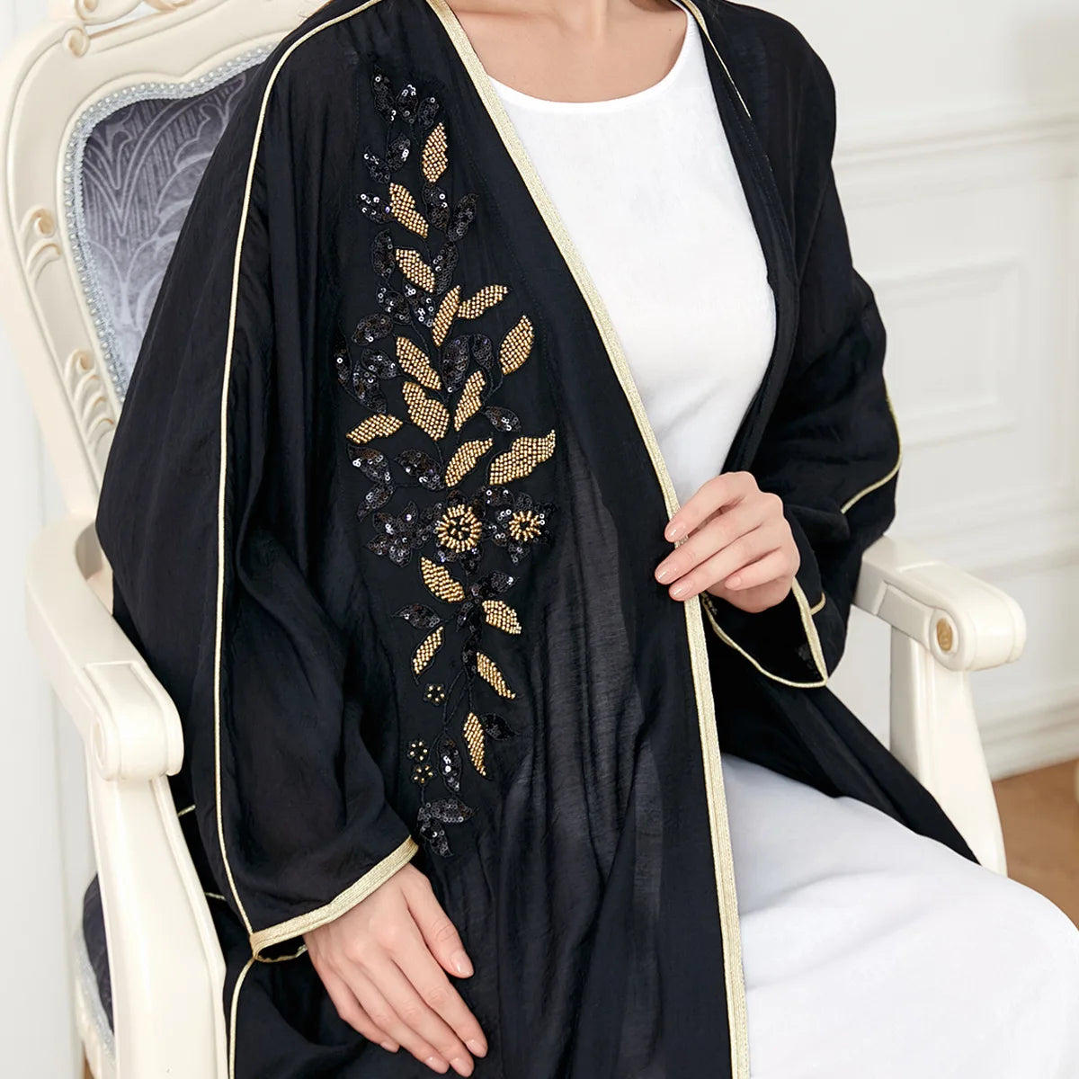 muslim dresses for women robe femme New autumn long-sleeved patchwork bat-sleeve slim black open abaya women 3276