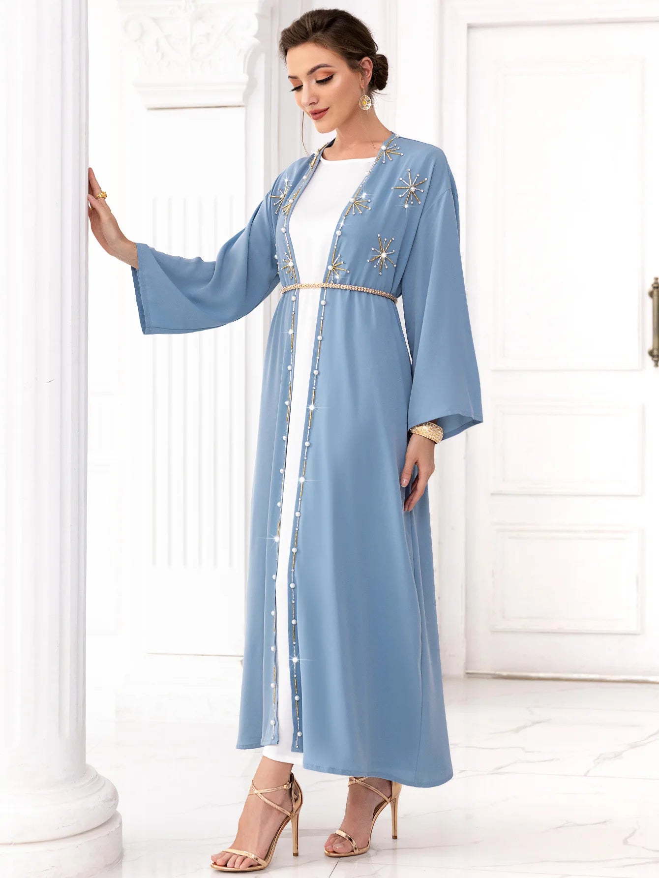 Dubai Women Long Abaya Open Kimono Cardigan Middle East Islamic Maxi Robe Class Luxury Rhinestone Arabic  Dubai