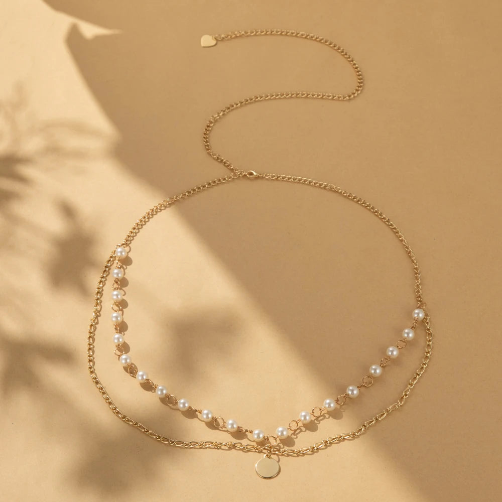 Vintage Imitation Pearl Body Chain For Women Niche Design Versatile Ladies Birthday Party Gift Jewelry Wholesale Direct Sale