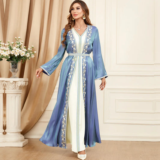 Middle East Evening Dress Set for Women, Muslim Fashion, Islamic Women's Gown, Saudi Arabian, New, 2 Pcs