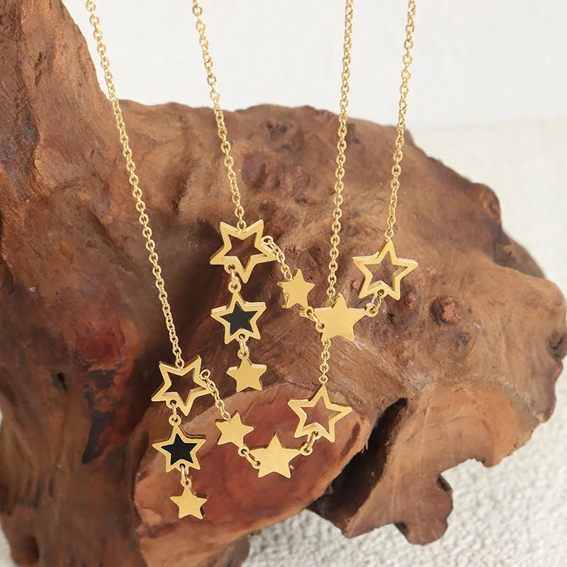 New in Star Pendant Necklace for Women Stainless Steel Gold Plated Chain Black Acrylic Fashion Jewelry Girlfriend Gift Wholesale