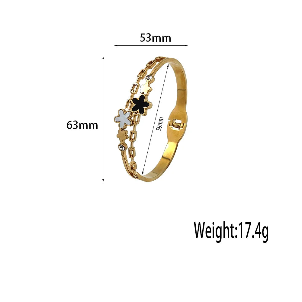 Fashion Gold Color Stainless Steel Flower Luxury Bracelets & Bangles for Women Cute Charm Bracelet Jewelry Party Gift Wholesale