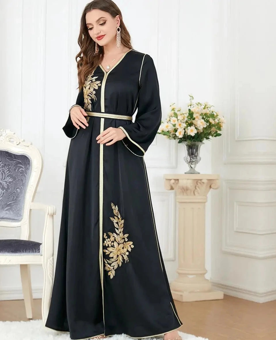 Rhinestone Party Gown Women Long Dress Turkey Middle East Arab Abaya Islamic Jalabiya Caftan Ramadan Eid