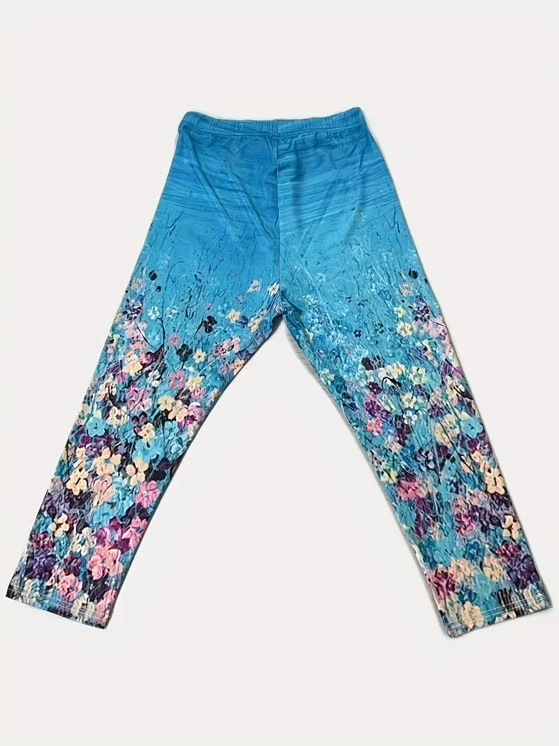 Plus Size 1XL-5XL Women Casual Capri Leggings Women's Plus Floral Print High Rise Skinny Capri Leggings