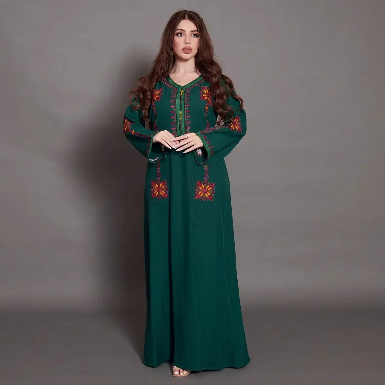 Muslim Cotton Abaya Colorful Embroidery Floral Dress Loose Long Djellaba Ramadan Gown Women Ethnic Kaftan Turkey Arab Robe