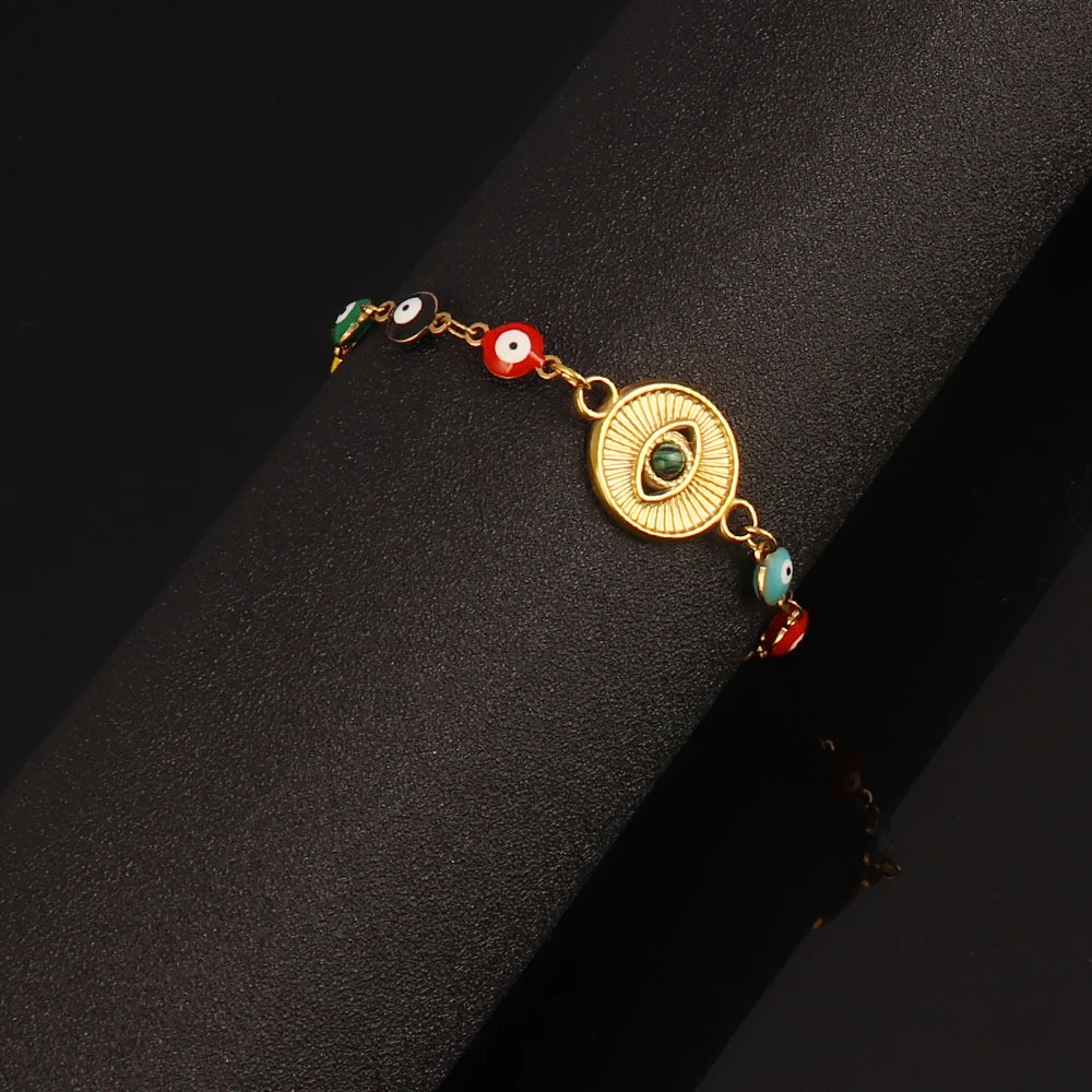 316L Stainless Steel Color Turkish Evil Eye Bracelet for Women Men Gold Chain Bracelet Jewelry Accessory