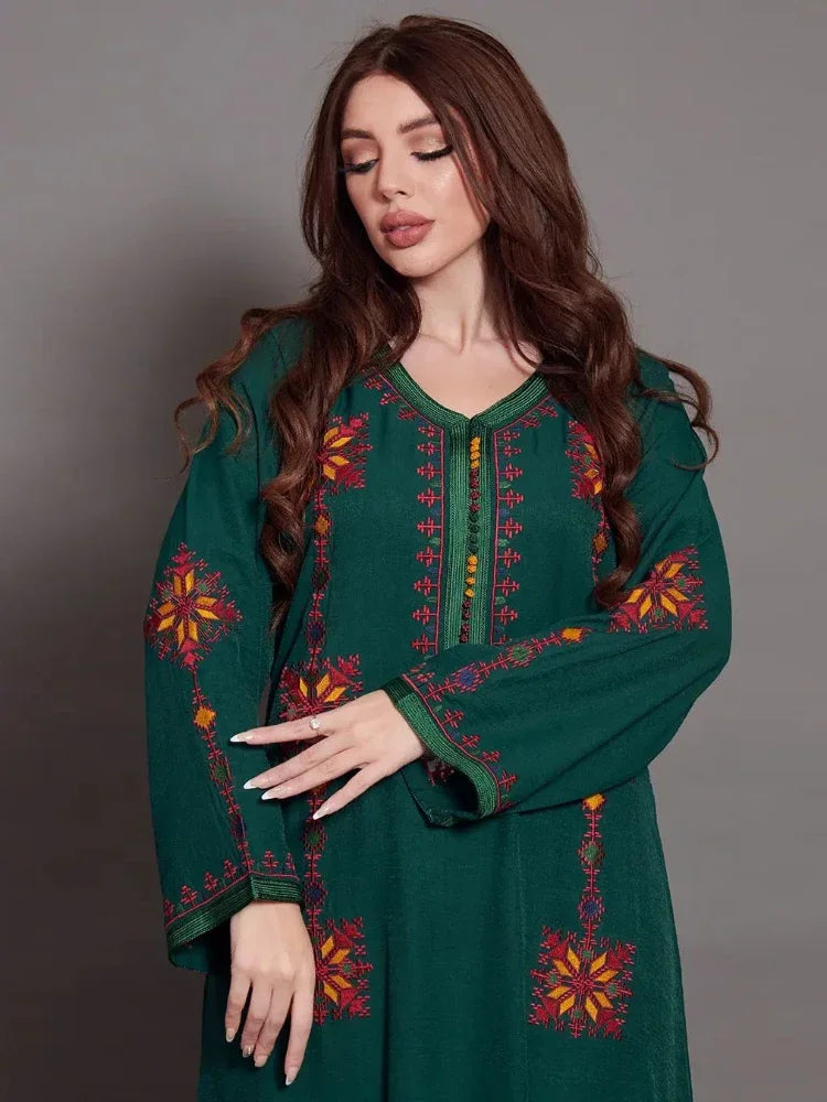 Elegant Embroidery Muslim Dress for Women Jalabiya Abaya Ramadan Long Dresses Abayas Woman Kimono Robe Moroccan Caftan Vestidos