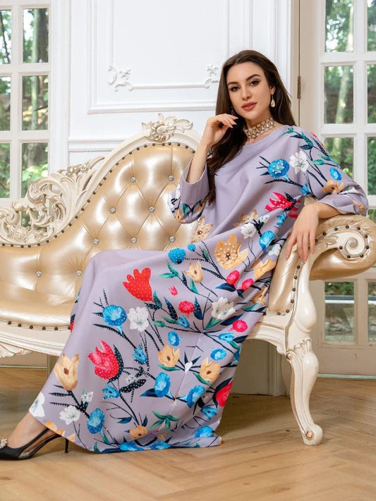 Women Long Dresses Jalabiya Abaya Beading Party Dress Kaftan  Maxi Vestidos Dubai Abaya Print 2024