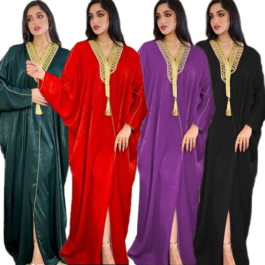 Eid Mubarak  Fashion Women Dress Open Abaya Satin Dubai  Islamic Clothing Kimono Abayaa Long Robe Gown  Kaftan