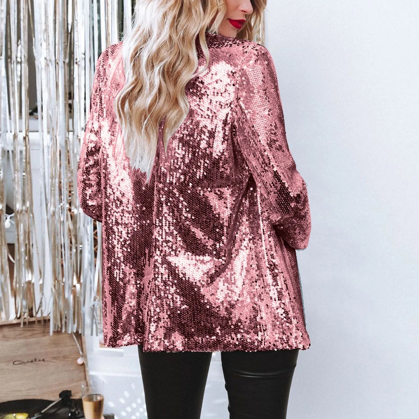 Women Sequins Sequin Jacket Casual Long Sleeve Glitter Party Shiny Lapel Coat Vintage Lapel Sequins Jackets Club Party Wear