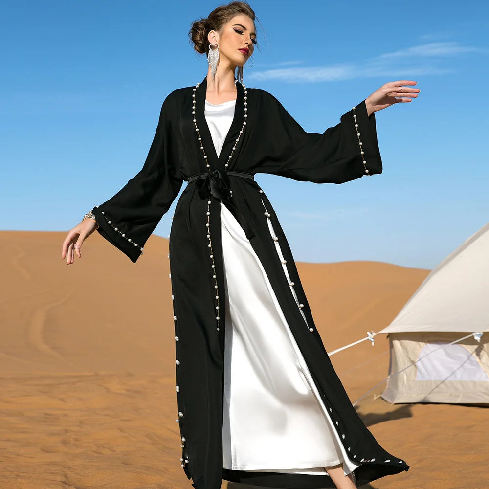 Eid Muslim Abaya Dress Women Ramadan Eid Kaftans Abayas Beading Saudi Arabic Islam Muslim Long Dress Robe Caftan Vestidos 2023