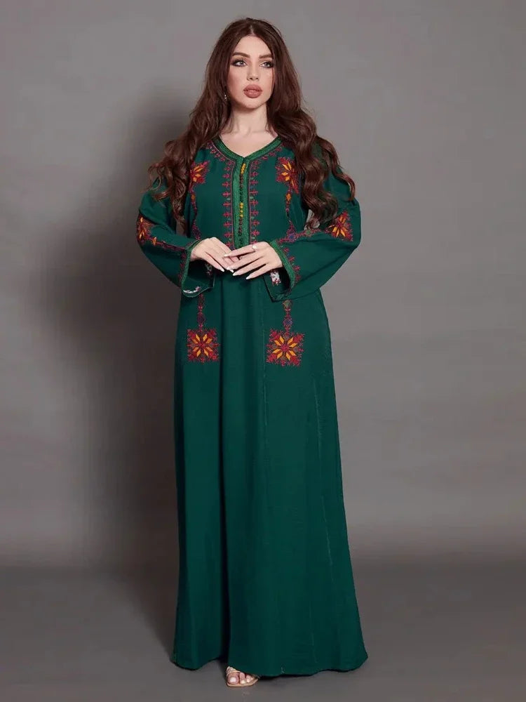 Elegant Embroidery Muslim Dress for Women Jalabiya Abaya Ramadan Long Dresses Abayas Woman Kimono Robe Moroccan Caftan Vestidos