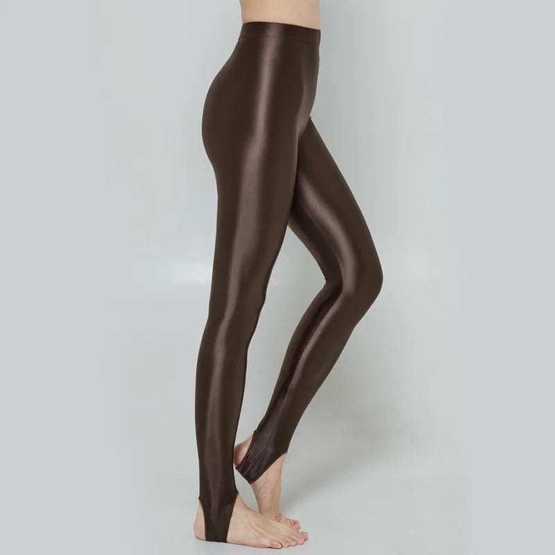 Men Women Glossy Satin Step-on Foot Leggings Silk Smooth Tights Sexy Japanese Pants for Yoga Sports Trousers