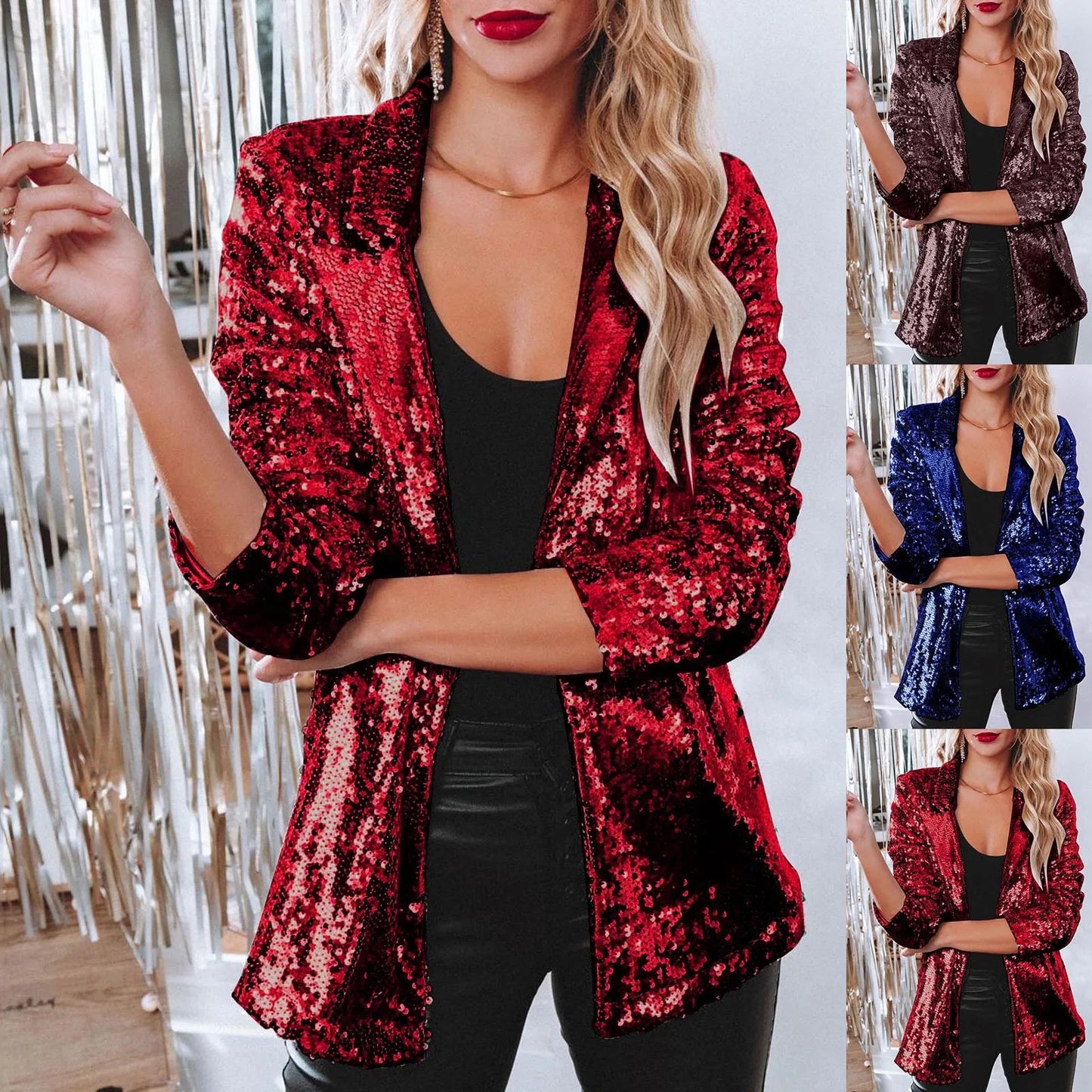 Women Sequins Sequin Jacket Casual Long Sleeve Glitter Party Shiny Lapel Coat Vintage Lapel Sequins Jackets Club Party Wear