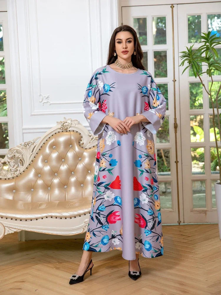 Women Long Dresses Jalabiya Abaya Beading Party Dress Kaftan  Maxi Vestidos Dubai Abaya Print 2024