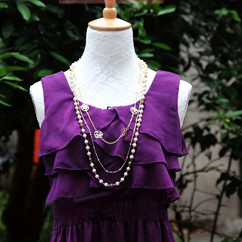 Long Sweater Chain Ladies Ornament Multilayer Imitation Pearl Rose Flower Women's Clothes Accessories Necklace