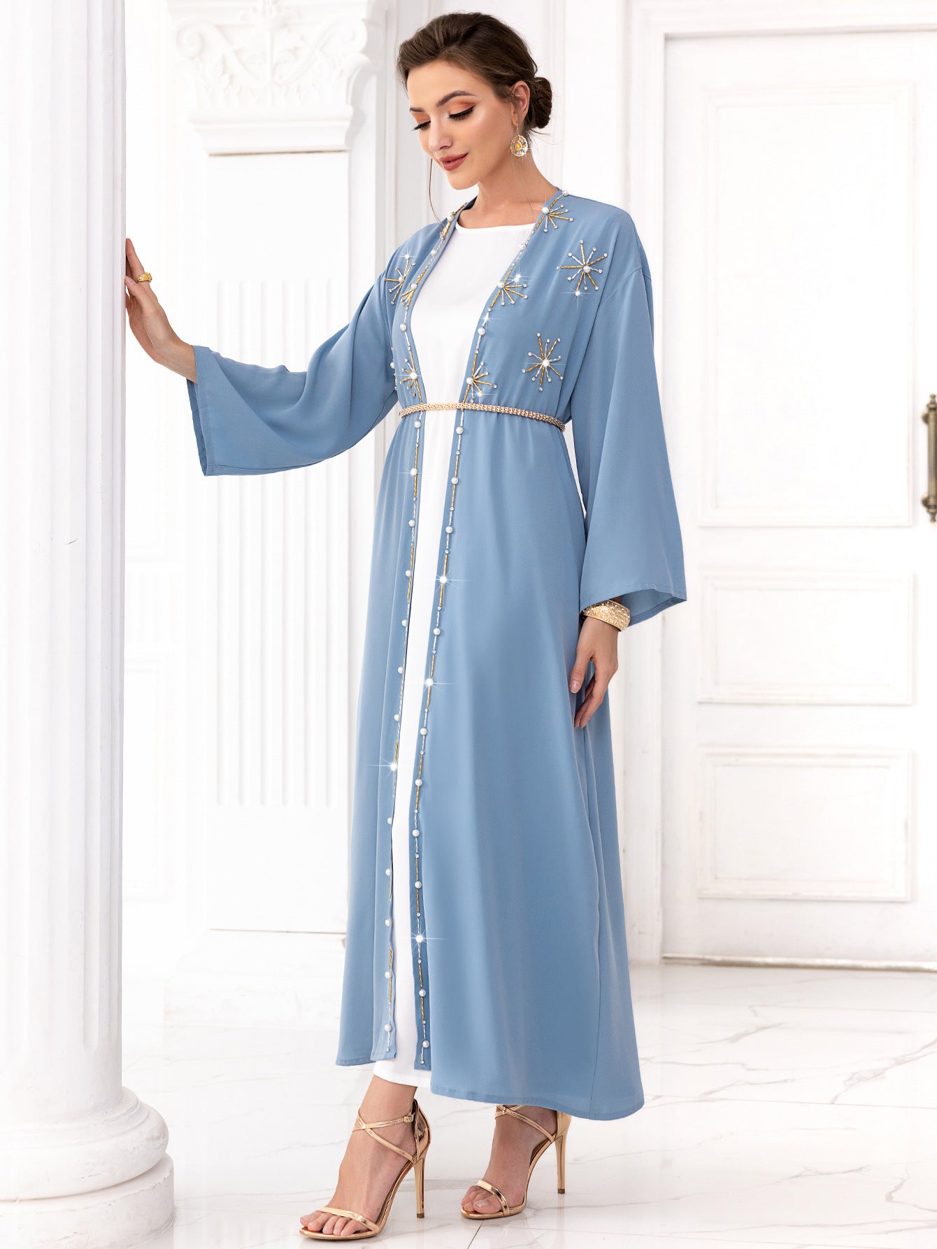 Arabic Woman Outer Wear Hand-stitched Diamond Travel Holiday Long Gown