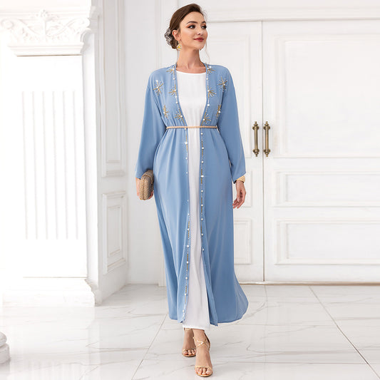 Arabic Woman Outer Wear Hand-stitched Diamond Travel Holiday Long Gown